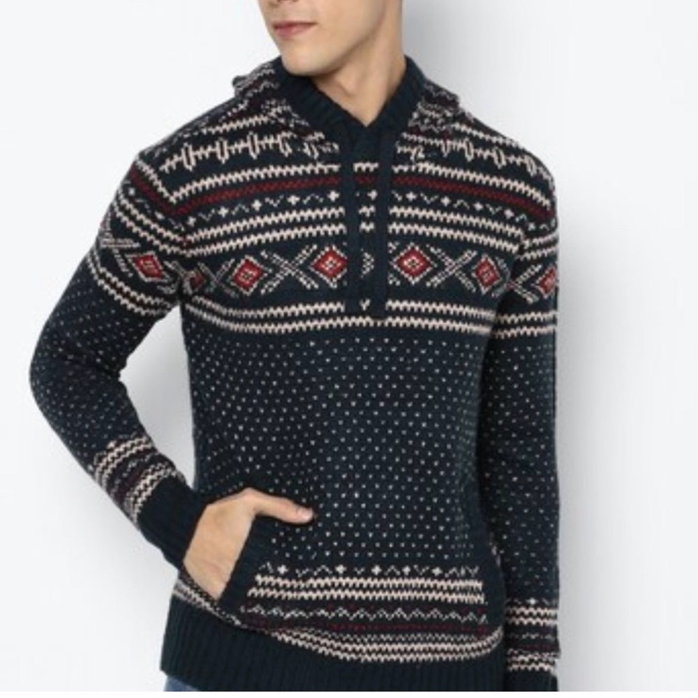 American Eagle Fair Isle Hooded Knit Sweater